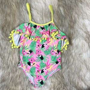 Size 5 Nicole Miller Toucans Ruffle Pom Pom One Piece Swimsuit